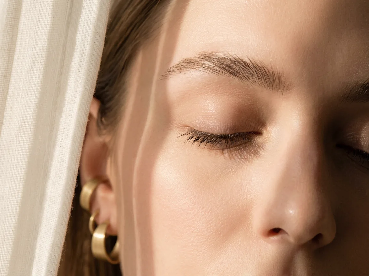 Diseño de cejas perfiladas con henna artística.