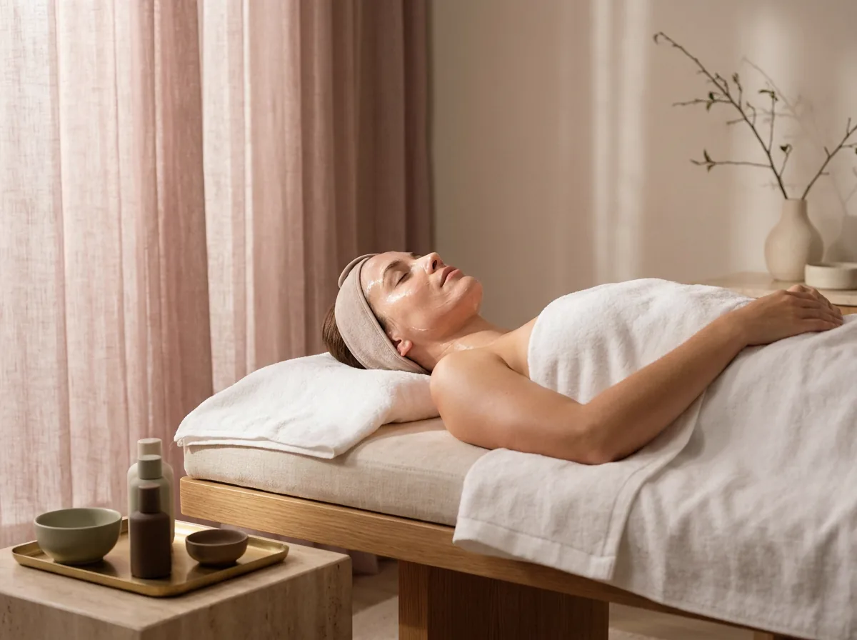 Tratamiento facial hidratante con una piedra de gua sha de cuarzo rosa.